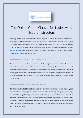 Top Online Quran Classes for Ladies with Expert Instructors