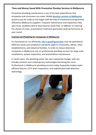 Time and Money Saved With Preventive Plumber Services in Melbourne