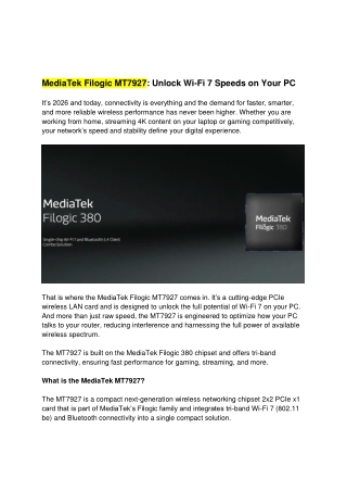 MediaTek Filogic MT7927_ Unlock Wi-Fi 7 Speeds on Your PC