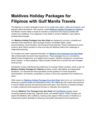 Budget-Friendly Maldives Holiday Packages for Filipinos
