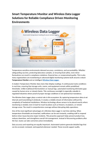 Smart Temperature Monitor and Wireless Data Logger Solutions for Reliable Compliance Driven Monitoring Environments