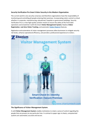 Security Verification Pro Smart Visitor Security in the Modern Organization