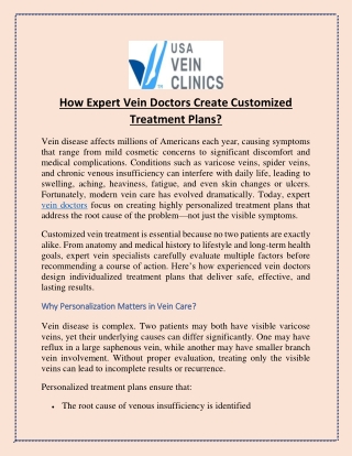 How Expert Vein Doctors Create Customized Treatment Plans?