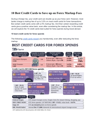 10 Best Credit Cards to Save up on Forex Markup Fees