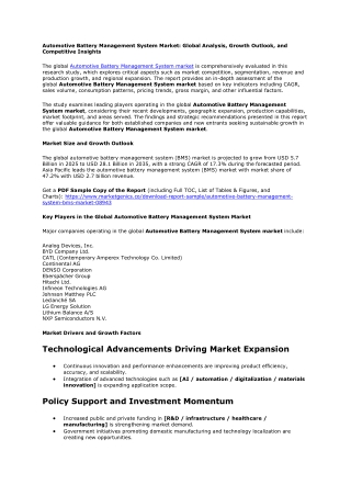 Automotive Battery Management System Market: Outlook, and  Competitive Insights