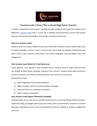 Vacation Leads: Connect with High-Intent Travelers