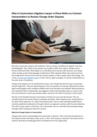 Why A Construction Litigation Lawyer in Plano Relies on Contract Interpretation to Resolve Change Order Disputes