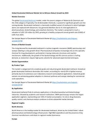Deuterated Methanol Market Set to Witness Robust Growth by 2033
