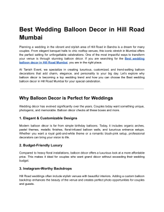 20. Best wedding balloon decor in Hill Road Mumbai