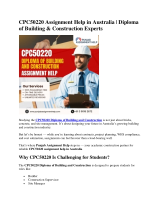 CPC50220 Assignment Help in Australia | Diploma of Building & Construction Exper
