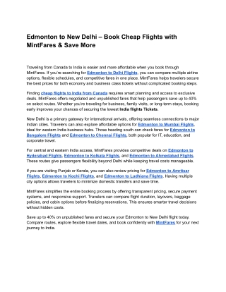 MintFares makes booking Edmonton to New Delhi simple and budget-friendly