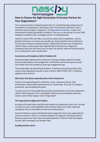How to Choose the Right Generative AI Services Partner for Your Organization