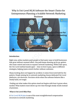 Why Is Uni-Level MLM Software the Smart Choice for Entrepreneurs Planning a Scalable Network Marketing Business
