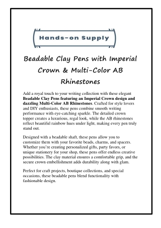 Beadable Clay Pens with Imperial Crown & Multi‑Color AB Rhinestones