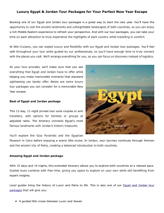 Luxury Egypt & Jordan Tour Packages for Your Perfect New Year Escape