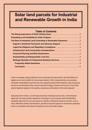 Solar land parcels for Industrial and Renewable Growth in India