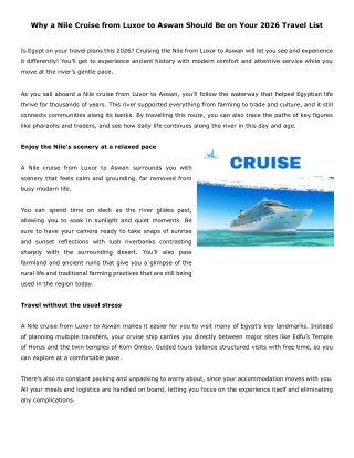 Why a Nile Cruise from Luxor to Aswan Should Be on Your 2026 Travel List