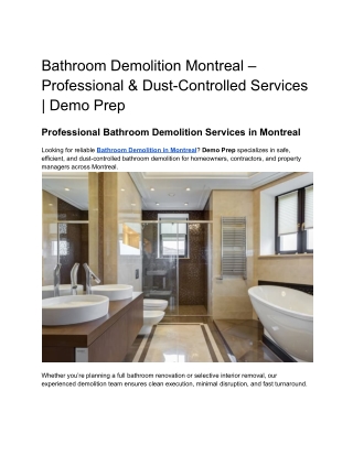 Bathroom Demolition Montreal – Professional & Dust-Controlled Services _ Demo Prep