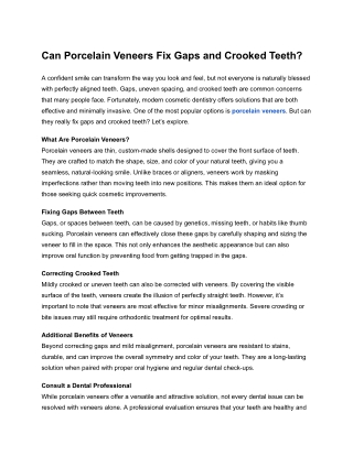 Can Porcelain Veneers Fix Gaps and Crooked Teeth