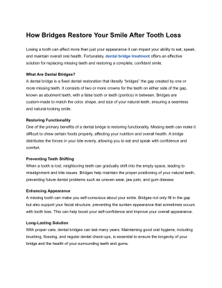 How Bridges Restore Your Smile After Tooth Loss 