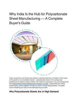 Why India Is the Hub for Polycarbonate Sheet Manufacturing — A Complete Buyer's Guide