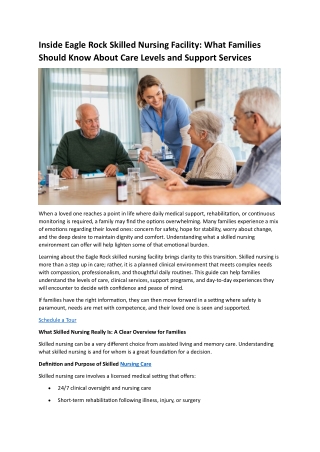 Inside Eagle Rock Skilled Nursing Facility- What Families Should Know About Care Levels and Support Services