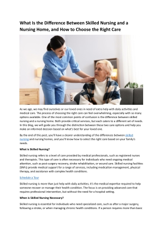 What Is the Difference Between Skilled Nursing and a Nursing Home, and How to Choose the Right Care