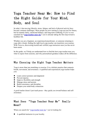 Yoga Teacher Near Me How to Find the Right Guide for Your Mind, Body, and Soul