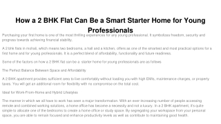 How a 2 BHK Flat Can Be a Smart Starter Home for Young Professionals