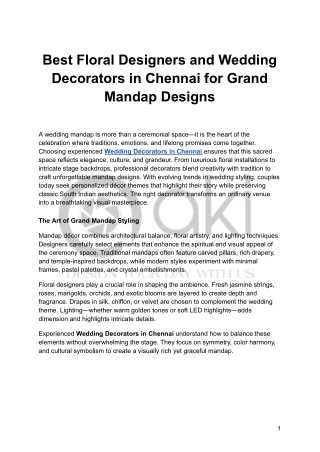 Best Floral Designers and Wedding Decorators in Chennai for Grand Mandap Designs