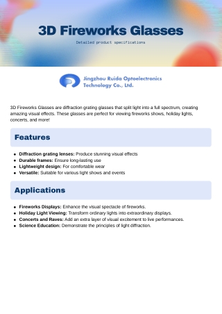 3D Fireworks Glasses are diffraction grating glasses