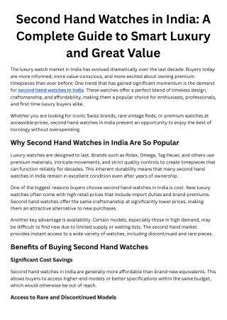 Second Hand Watches in India A Complete Guide to Smart Luxury and Great Value