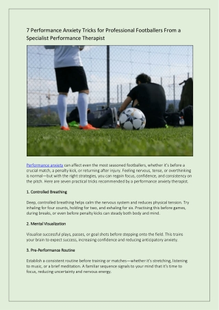 7 Performance Anxiety Tricks for Professional Footballers From a Specialist Performance Therapist