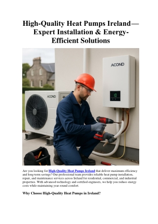 High-Quality Heat Pumps Ireland - Expert Installation & Energy-Efficient Solutions