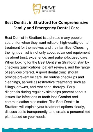 Best Dentist in Stratford for Family, Cosmetic, and Emergency Care