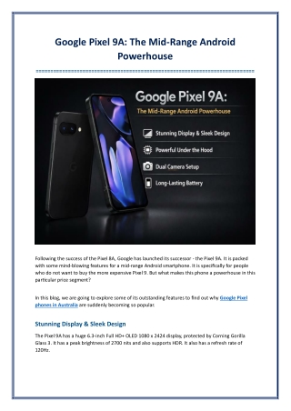 Google Pixel 9A The Mid-Range Android Powerhouse