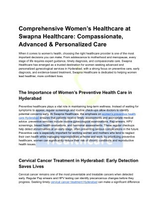 Comprehensive Women’s Healthcare at Swapna Healthcare_ Compassionate, Advanced & Personalized Care