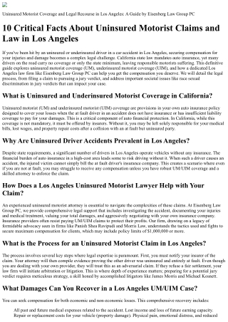Uninsured Motorist Coverage and Legal Recourse in Los Angeles A Guide by Eisenbe