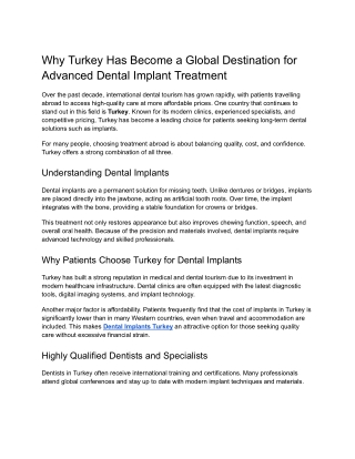Why Turkey Has Become a Global Destination for Advanced Dental Implant Treatment