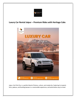 Luxury Car Rental Jaipur – Comfort & Style with Heritage Cabs