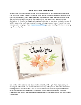 Offset vs Digital Custom Postcard Printing