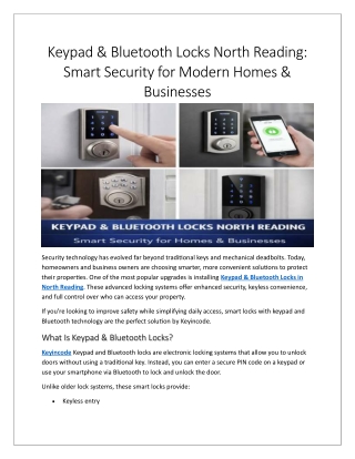 Keypad & Bluetooth Locks North Reading
