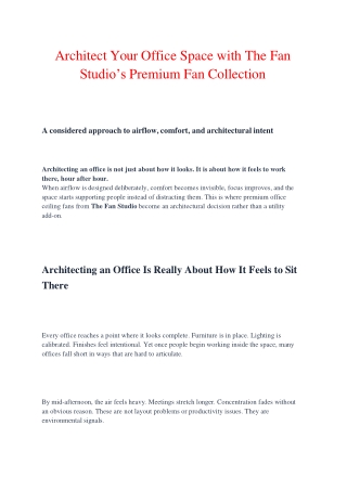 Architect Your Office Space with The Fan Studio’s Premium Fan Collection