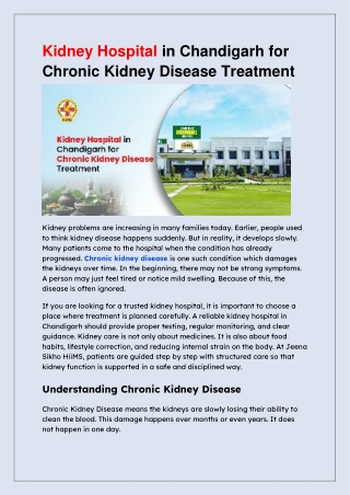 Kidney Hospital in chandigarh for Chronic Kidney Disease Treatment