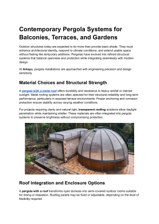 Contemporary Pergola Systems for Balconies, Terraces, and Gardens