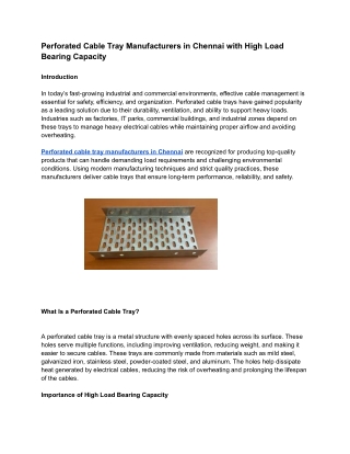 Perforated Cable Tray Manufacturers in Chennai with High Load Bearing Capacity