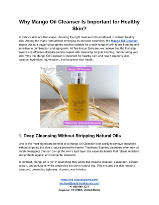 Why Mango Oil Cleanser Is Important for Healthy Skin