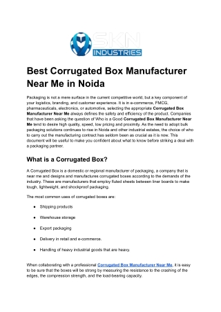 Best Corrugated Box Manufacturer Near Me in Noida