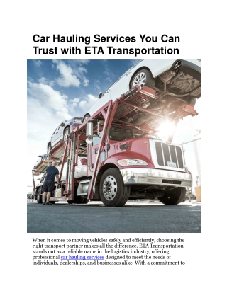Reliable Car Hauling Services by ETA Transportation You Can Trust