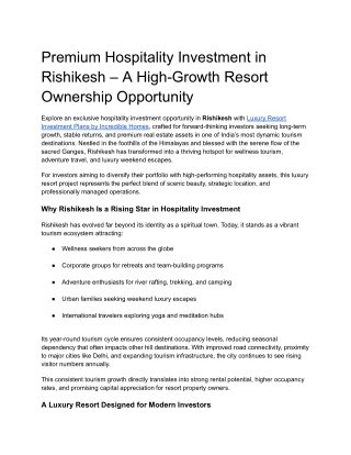 Luxury Resort Investment Opportunity in Rishikesh